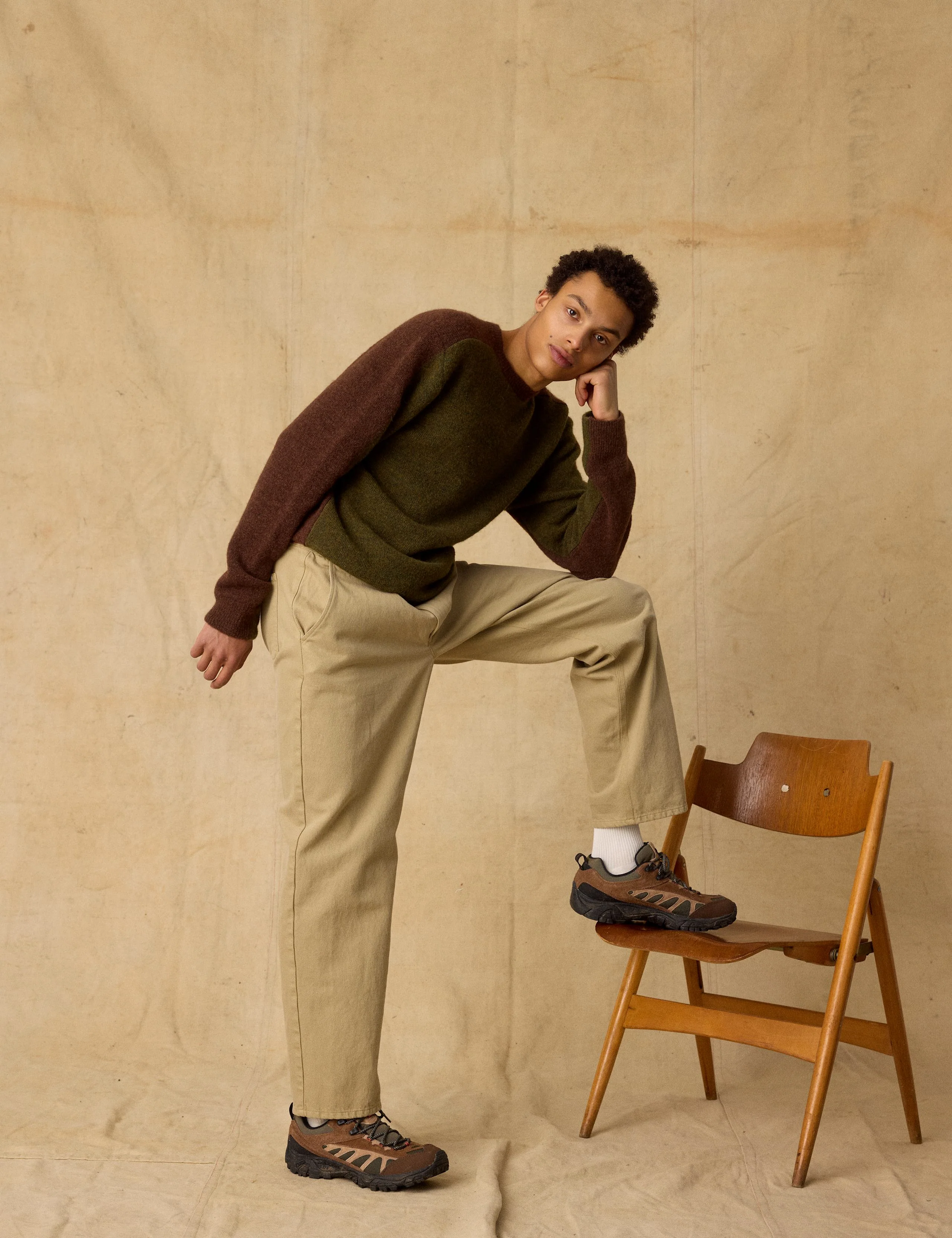 ALPINE CONRAST KNIT - ARMY/BROWN - Image 3