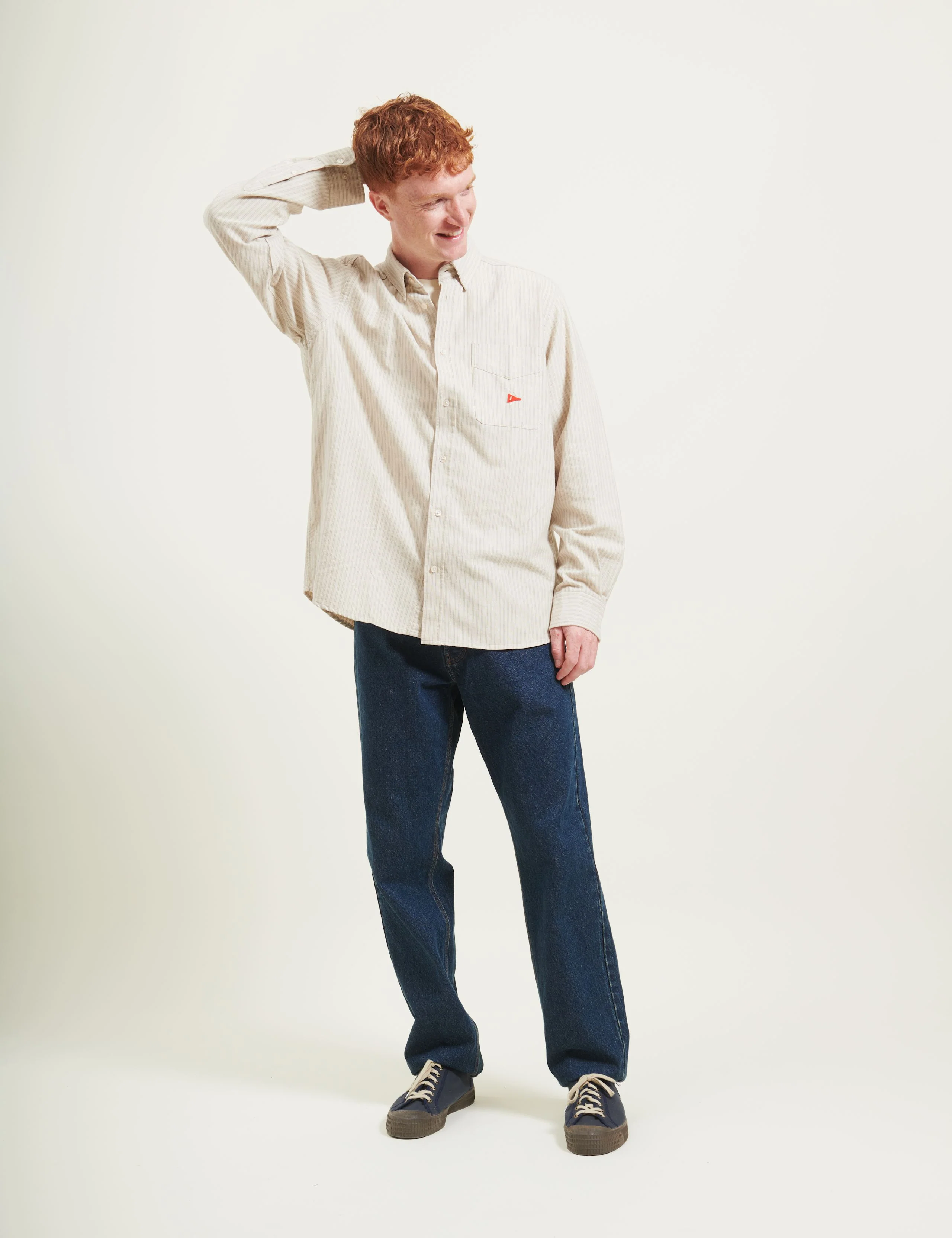 FLAG REGULAR FIT POCKET OXFORD SHIRT - TAUPE STRIPE - Image 3