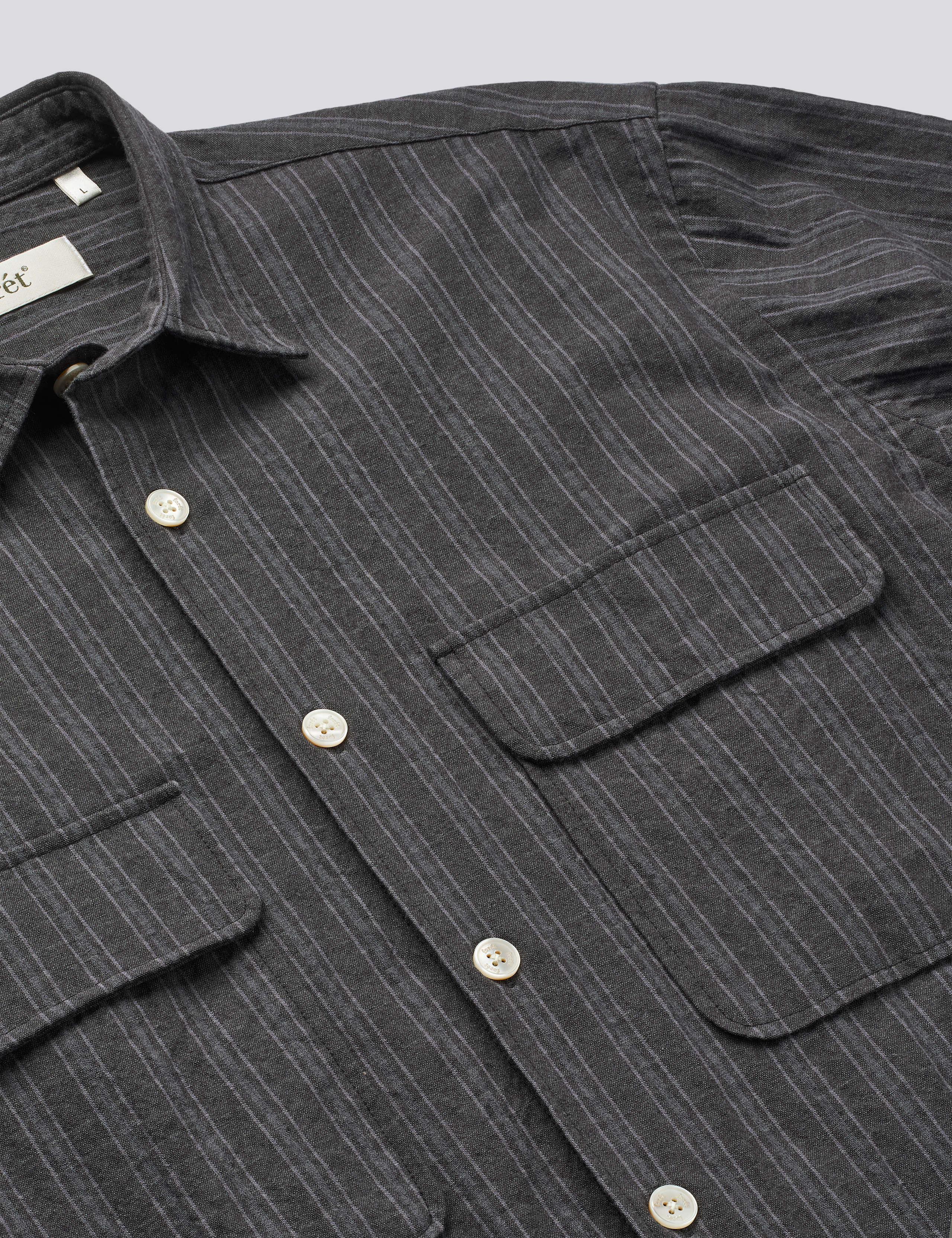 LUNAR RELAXED FIT TEXTURED OVERSHIRT - BLACK STRIPE - Image 3