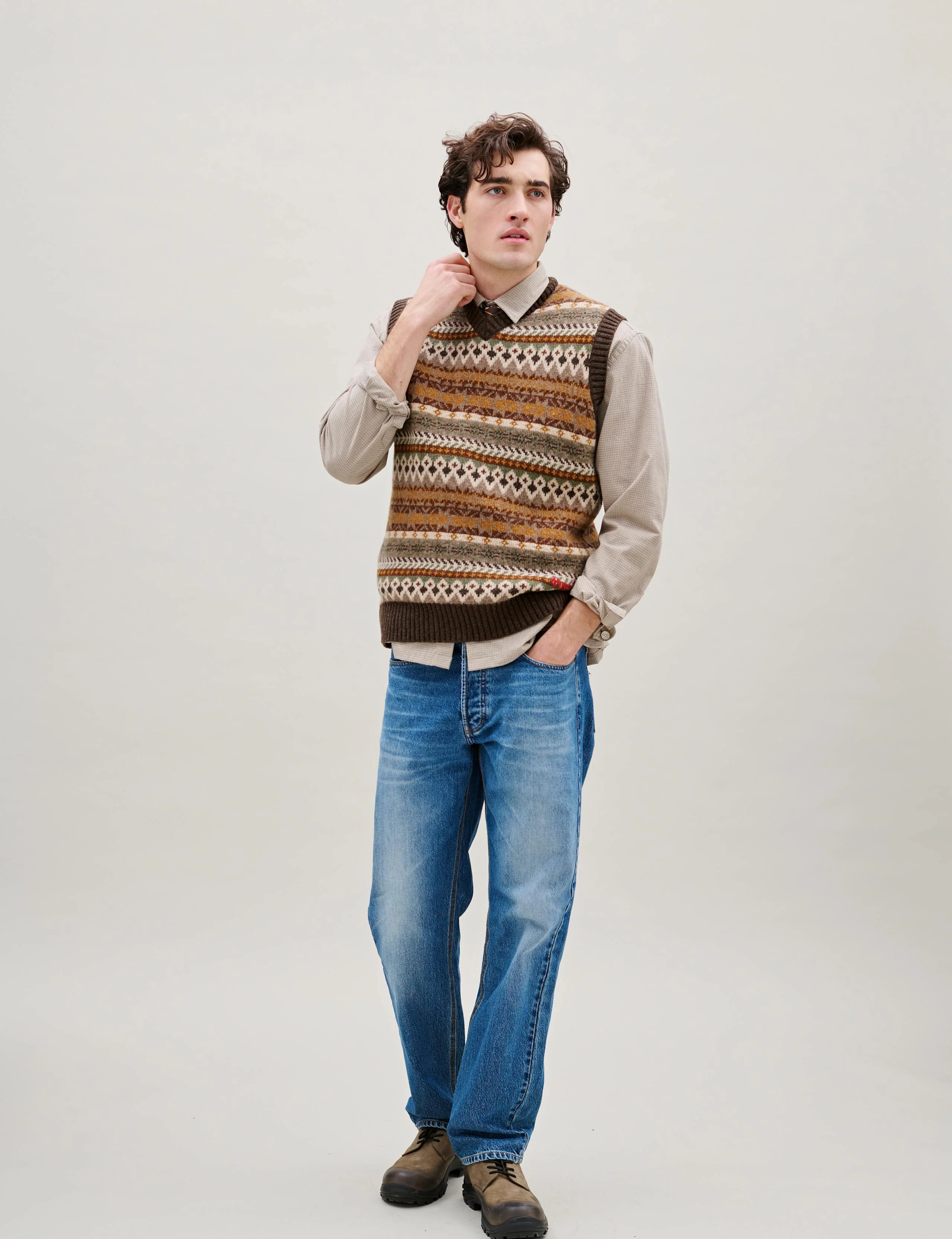 LUNAR RELAXED FIT TEXTURED OVERSHIRT - KHAKI GREEN CHECK - Image 2