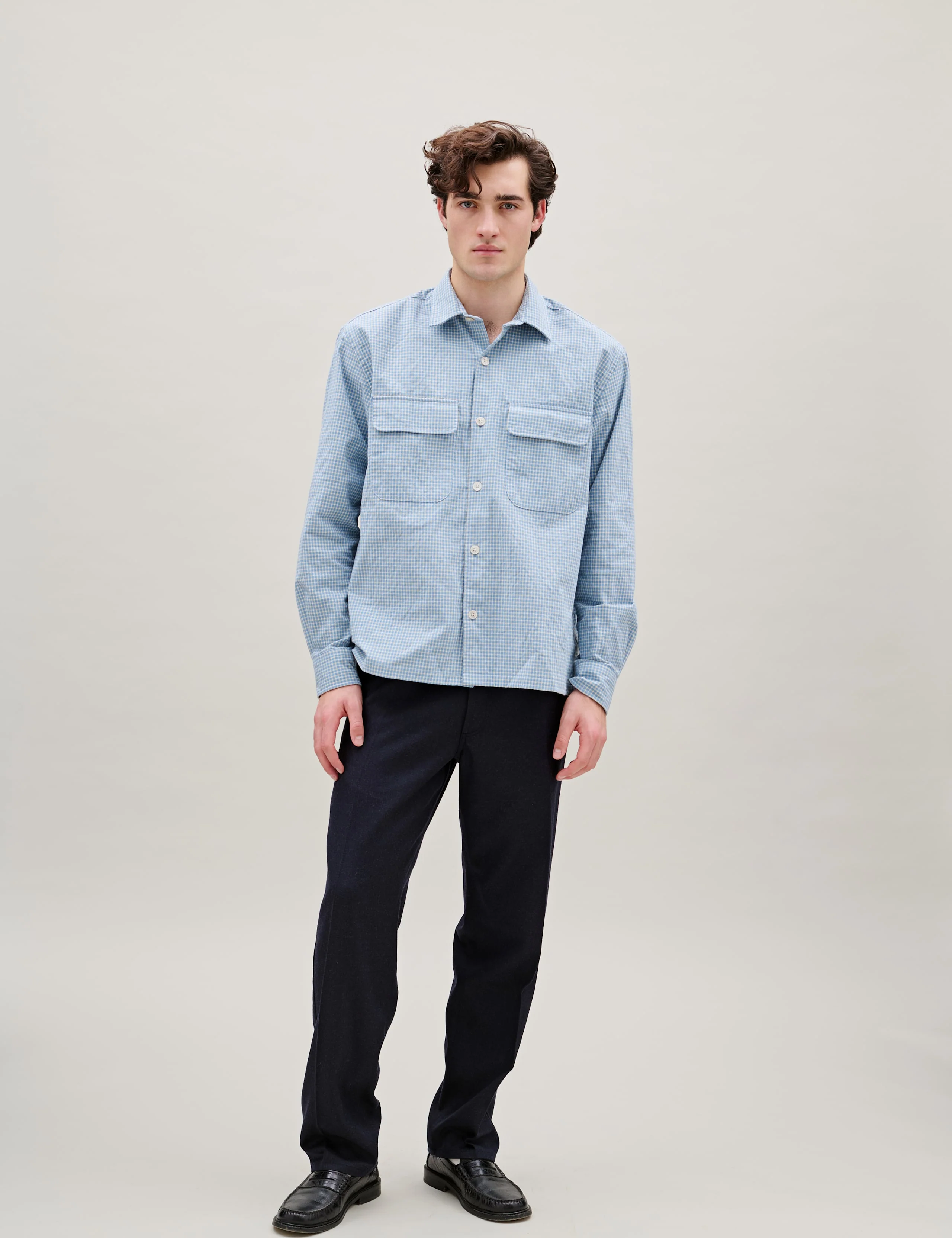 LUNAR RELAXED FIT TEXTURED OVERSHIRT - LIGHT BLUE CHECK - Image 2