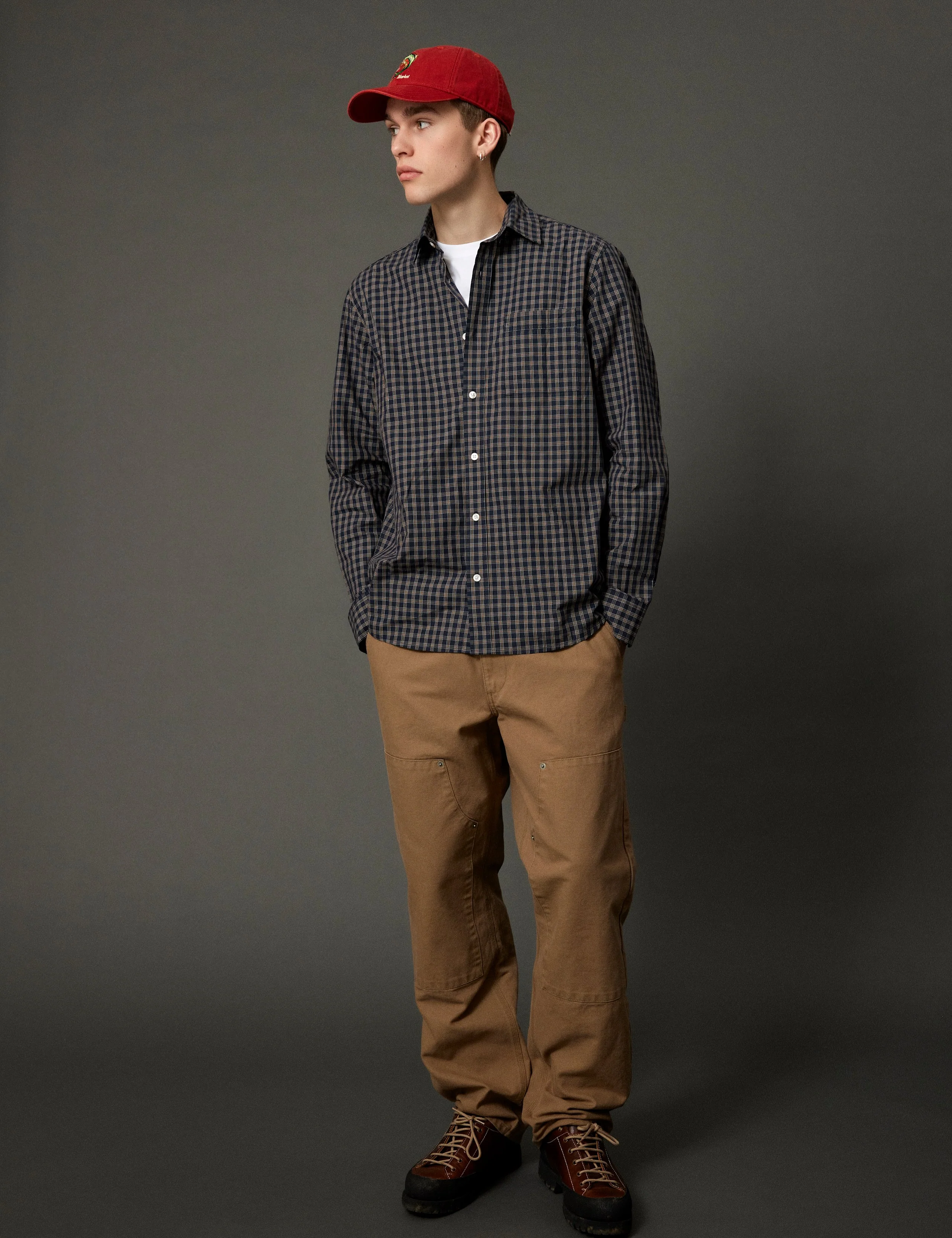 MAPLE POPLIN SHIRT - NAVY/RED - Image 5