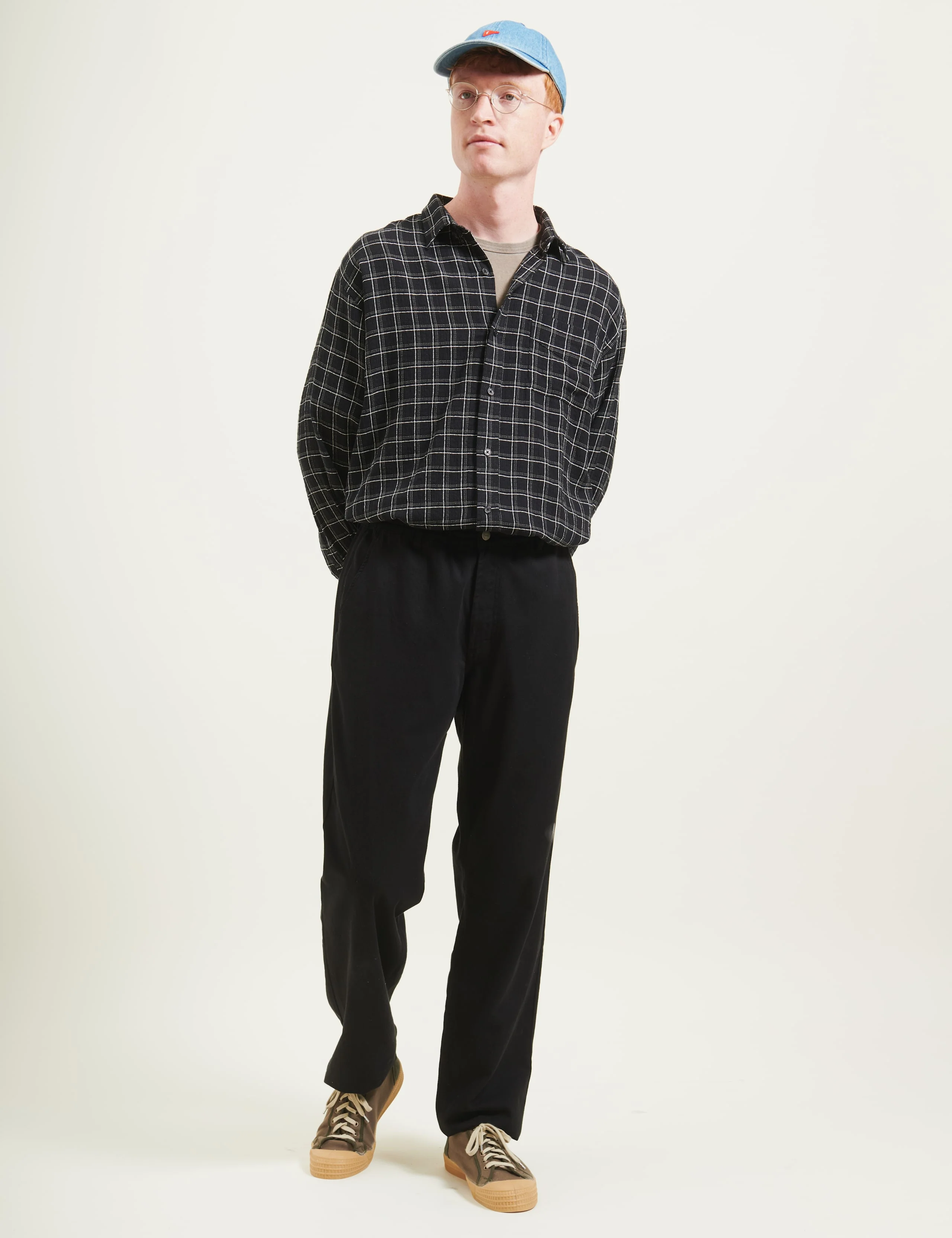 SCOUT RELAXED FIT LOOSE WEAVE CHECK SHIRT - BLACK CHECK - Image 3