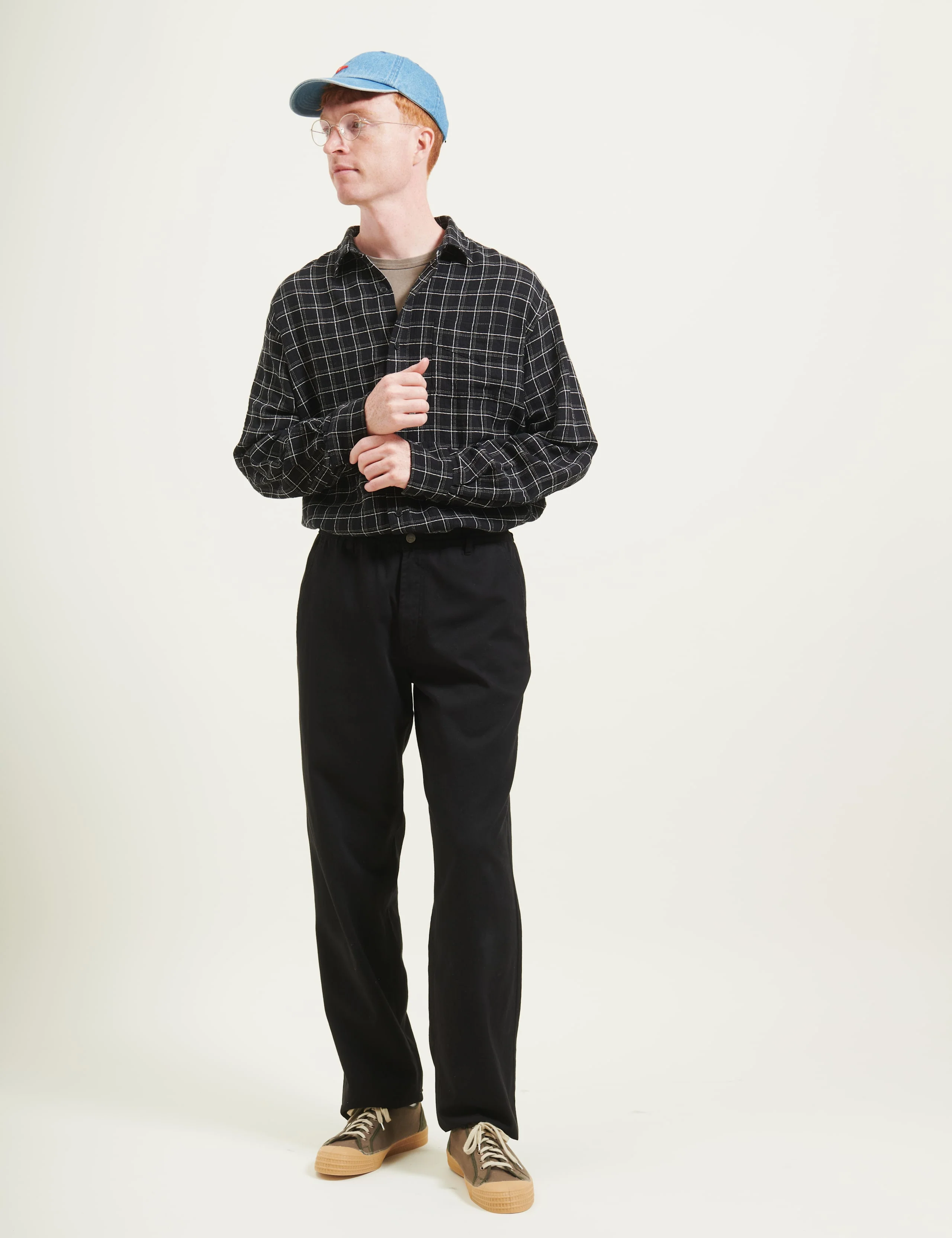 SCOUT RELAXED FIT LOOSE WEAVE CHECK SHIRT - BLACK CHECK - Image 4