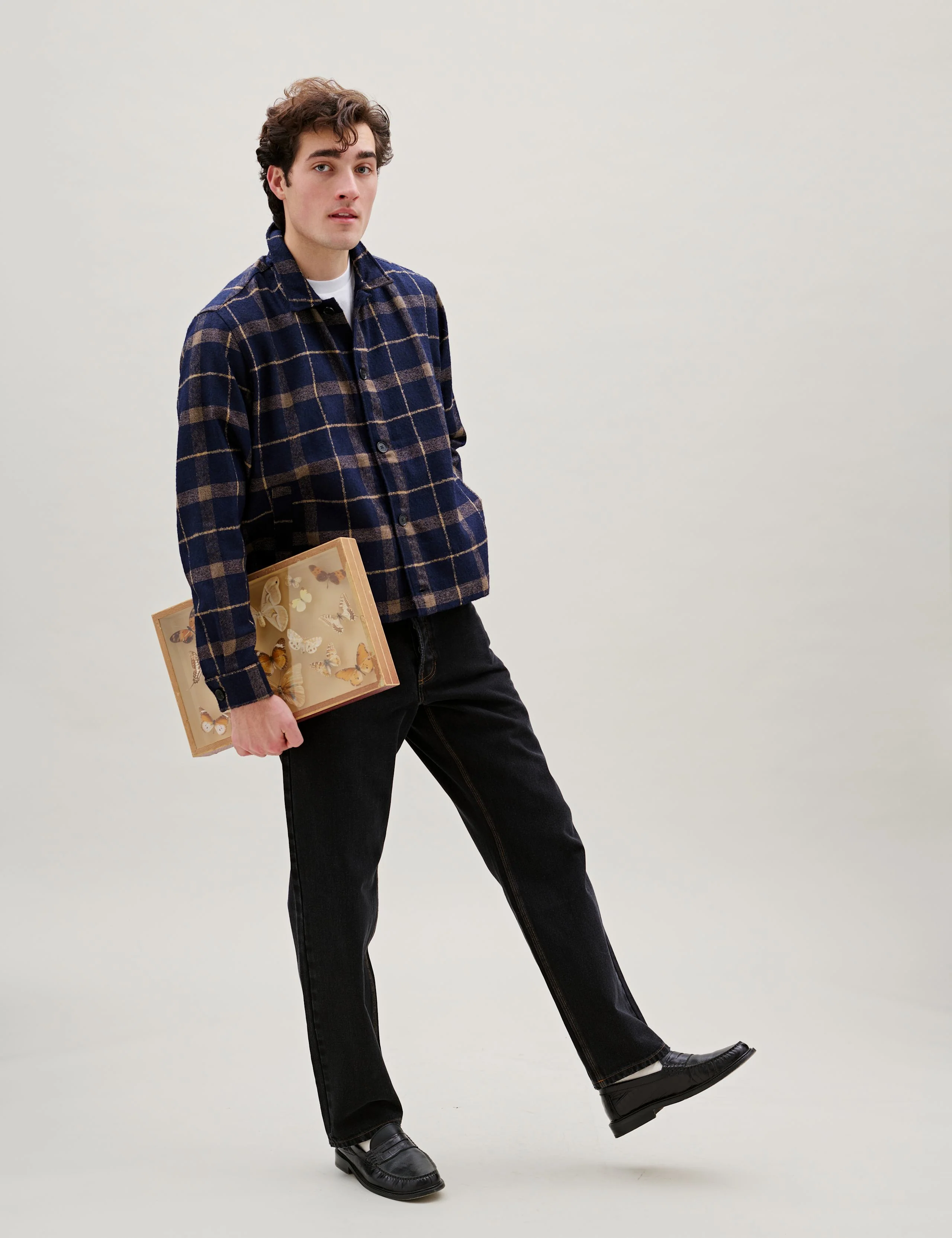SUN WOOL RELAXED FIT CHECK OVERSHIRT - NAVY - Image 2