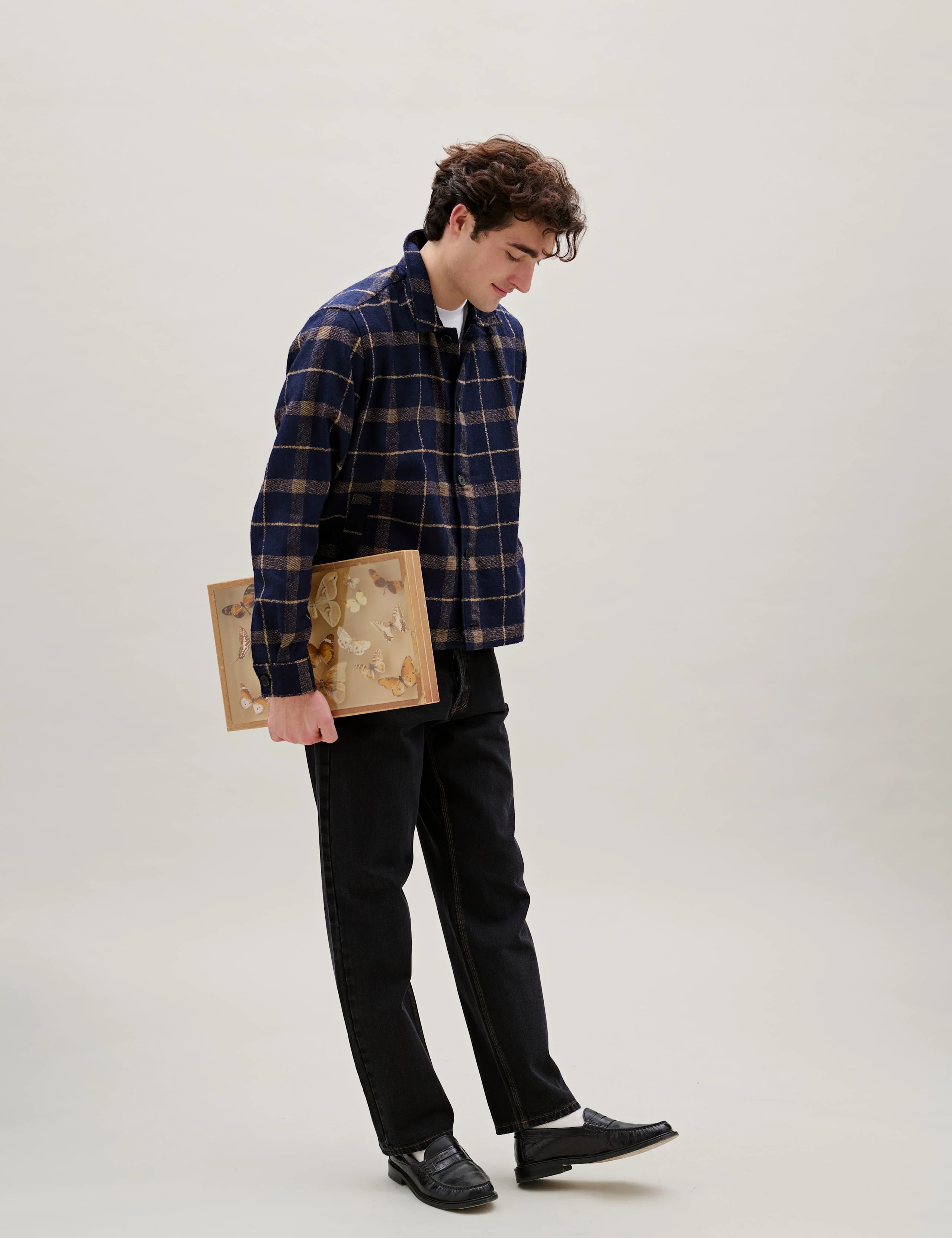 SUN WOOL RELAXED FIT CHECK OVERSHIRT - NAVY - Image 4