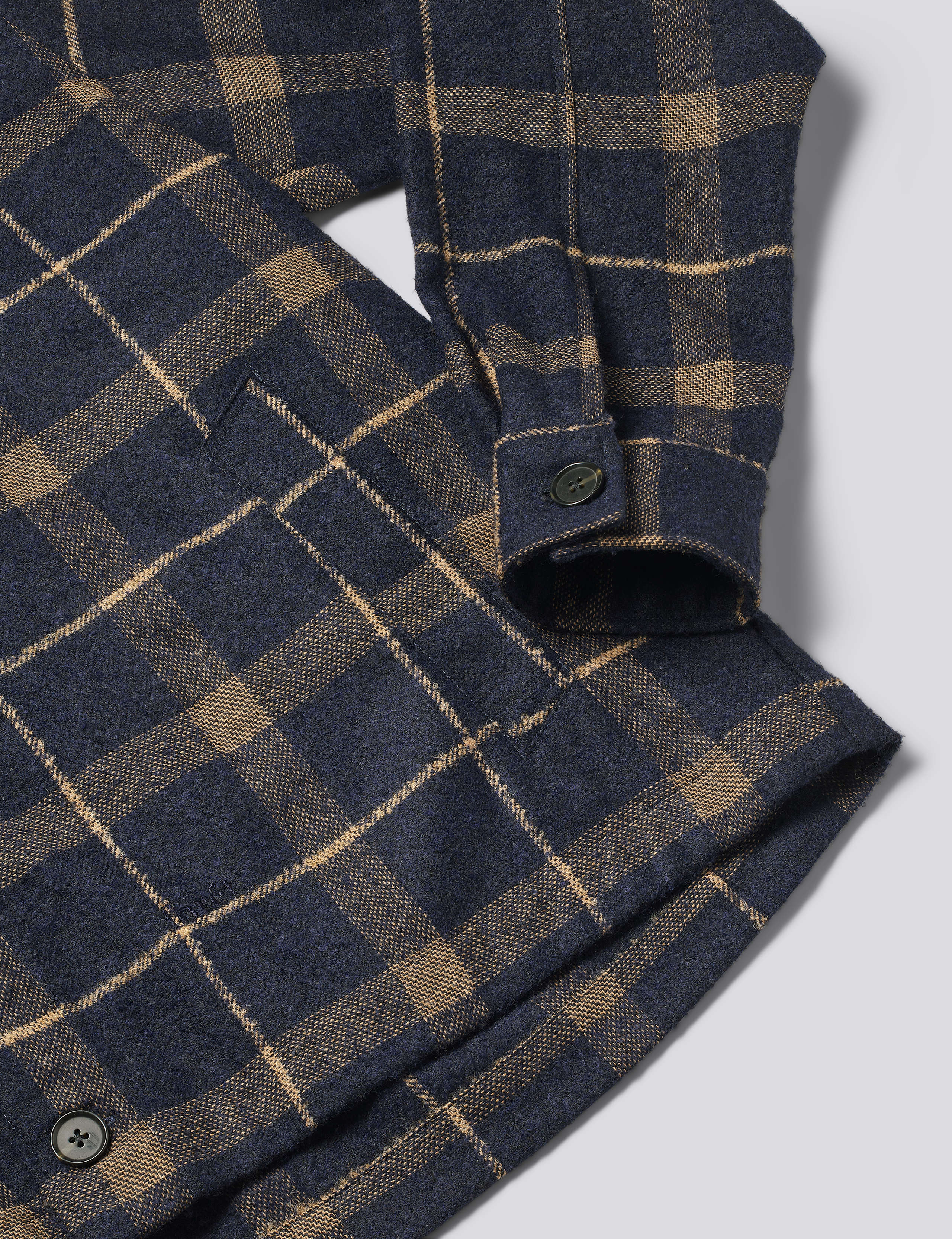SUN WOOL RELAXED FIT CHECK OVERSHIRT - NAVY - Image 5
